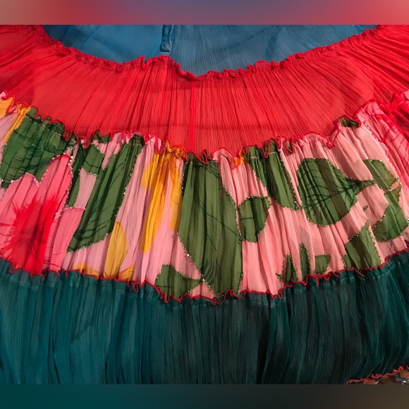 BCBGMAXAZRIA Festival Hobo Silk Maxi Floral Multi-layer Crinkle Dress Size 4 - Picture 11 of 15